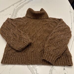 Francesca's Collections Brown Cable Knit Turtleneck Sweater